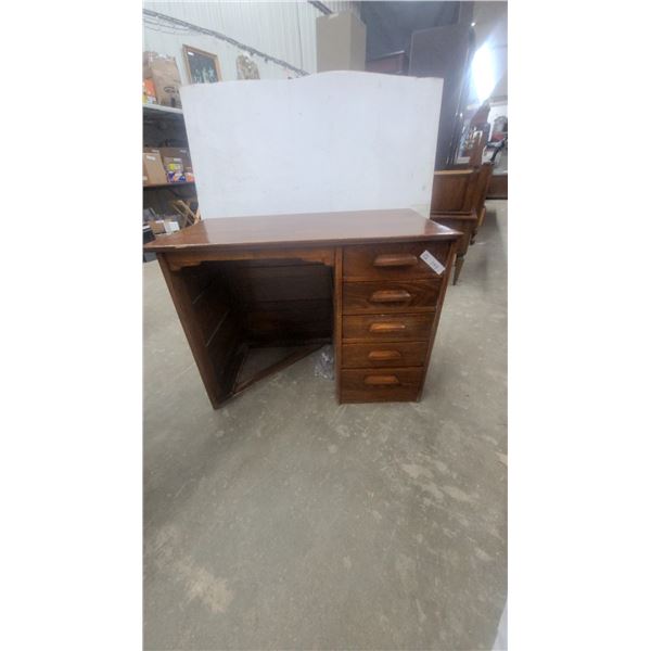 Vintage Single-Pedestal Wooden Desk with Five Drawers and Kneehole 27 x 35 x 20"
