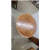 Image 2 : Vintage Round Wooden Pedestal Accent Table with Figured Veneer Top and Carved Fluted Column Hgt.