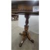 Image 3 : Vintage Round Wooden Pedestal Accent Table with Figured Veneer Top and Carved Fluted Column Hgt.