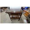 Image 1 : Mobile Wooden Kitchen Island Utility Cart with Two Slatted Shelves and Casters 32 x 32 x 27"