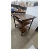 Image 2 : Mobile Wooden Kitchen Island Utility Cart with Two Slatted Shelves and Casters 32 x 32 x 27"