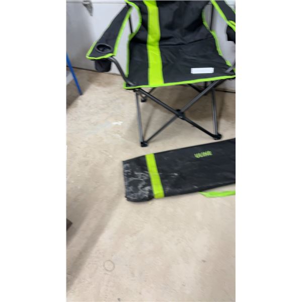 Two Heavy Duty Uline Folding Camping Chairs with Cup Holder, Zippered Pocket, and Carrying Bags