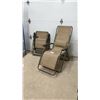 Image 1 : Pair of Folding Zero-Gravity Reclining Lounge Chairs with Tan Mesh and Headrest Pillows