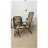 Image 2 : Pair of Folding Zero-Gravity Reclining Lounge Chairs with Tan Mesh and Headrest Pillows