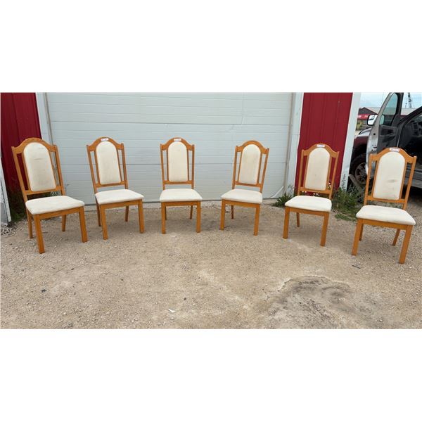 Set of 6 Wooden Dining Chairs with Upholstered Seats and Arched Backrests