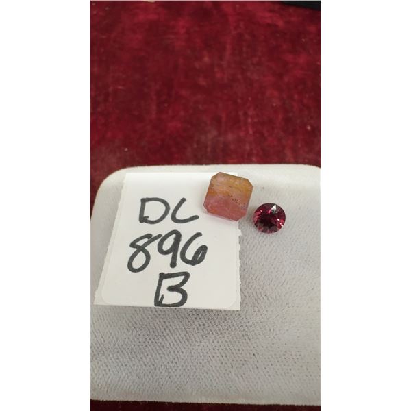 Pink and Orange Tourmaline Gemstone and Round Purplish Pink Rhodolite Garnet Gemstone