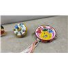 Image 2 : Vintage Tin Toy Lot: Tambourine, Spinning Top, Kaleidoscopes, Dog Bank, Safari Button Covers