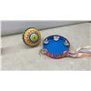 Image 3 : Vintage Tin Toy Lot: Tambourine, Spinning Top, Kaleidoscopes, Dog Bank, Safari Button Covers