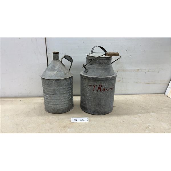 Antique Galvanized Steel Shotgun Cream Can and Milk Can with Bail Handle, Early 20th Century