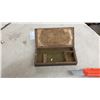 Image 7 : Antique Portable Balance Scales with Brass and Darker Pans, Wooden Storage Box and More