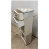 Image 4 : Distressed White Wooden Accent Cabinet with Two Drawers and Glass-Front Door, 34 x 11 1/2 x 7"