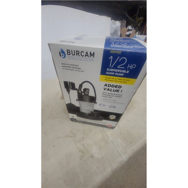 Burcam 300710Z 1/2 HP Submersible Sump Pump, Box