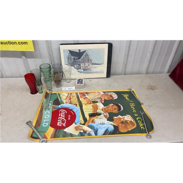 8 Collectible Coke Glasses, 12 x 16" Print by Tom Anthes, 18 x 30" Poster and Card Set Series