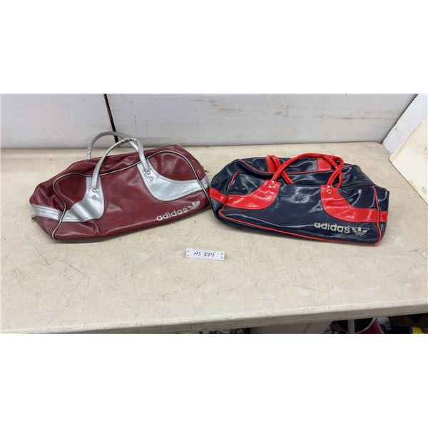 Two Vintage Adidas Duffle Bags: Red & Silver, Blue & Red