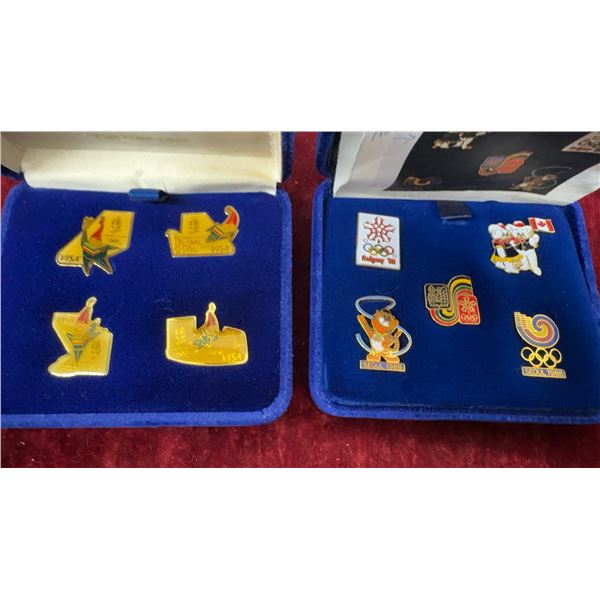 1992 Albertville Visa Olympic Pins, 1988 Calgary Seoul Olympic Souvenir Pins, and XV Olympic Winter