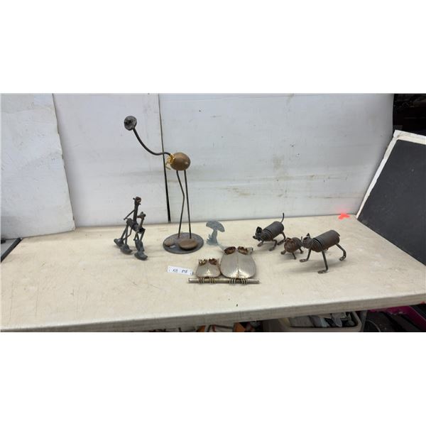 Garden Decor: Assorted Metal Sculptures: Spring Pigs, Metal Owls, Mushroom, & Abstract Figures