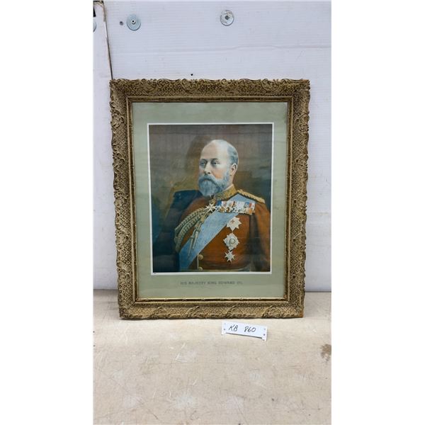Framed Color Print of His Majesty King Edward VII in Ornate Gold-Gilt Frame, 23 1/2 x 19"