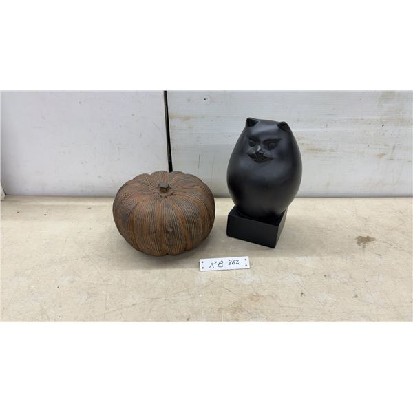 MUSEUM OF MODERN ART Black Cat Figurine 12" Tall & Faux Pumpkin