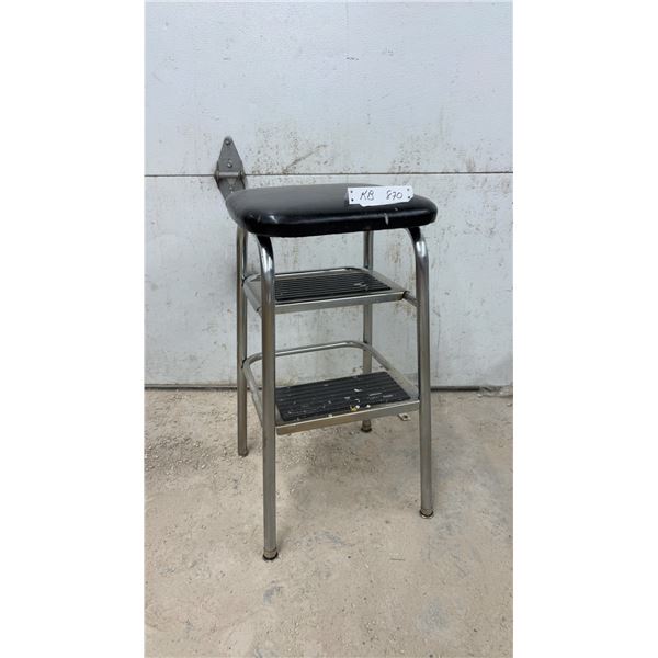 Chrome & Black Vinyl Step Stool with Two Steps
