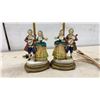 Image 2 : Pair of Figural Table Lamps with Man Playing Mandolin & Woman in Gown, 15" High, No Shades