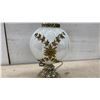 Image 3 : Ornate Table Lamp with Shade & Crystal Drops, White Iridescent Glass & Brass Base, 31" H