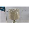 Image 5 : Ornate Table Lamp with Shade & Crystal Drops, White Iridescent Glass & Brass Base, 31" H