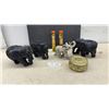 Image 1 : Carved Elephant Figures from India, Indian Folk Art Statues & Tin Box