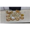 Image 1 : Carnival Glass Lot: Ruffled Bowl, Creamer & Sugar, 3 Small Bowls, 6 Plates, & More