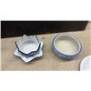 Image 6 : Blue & White Porcelain Lot: Vase, Jar, Mug, Creamer, Teapot, 2 Shakers, Dish, Bowl, & More