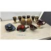 Image 1 : Assorted Pottery & Ceramics: (2) Lidded Jars, (6) Goblets, Creamer, Turtle Bank & More
