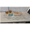 Image 1 : Pink Depression Glass & Carnival Glass Lot: Oval Platter, 5 Bowls, 4 Plates, 2 Compotes, & More
