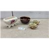 Image 1 : McCoy Pottery Acorn Pattern Ceramic Creamers, Planter, and Brown Glazed Bowl, Late 1940s-1950s