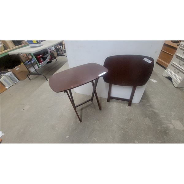 Set of 2 Dark Brown Wooden Folding TV Tray Tables with Rounded Rectangular Tops and X-Frame Legs
