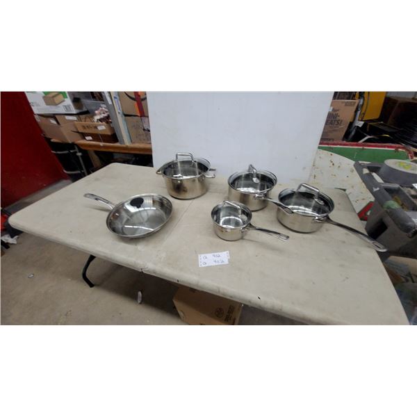 Assorted Stainless Steel Cookware Set with Glass Lids, Includes Pots, Saucepans, Frying Pan and Mor