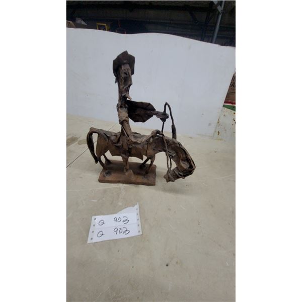 Western Cowboy & Horse Sculpture, Paper Mashe ? Leather