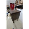 Image 2 : Vintage Woven Sewing Box Stand with Padded Faux Leather Hinged Lid and Turned Wooden Legs