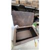 Image 6 : Vintage Woven Sewing Box Stand with Padded Faux Leather Hinged Lid and Turned Wooden Legs