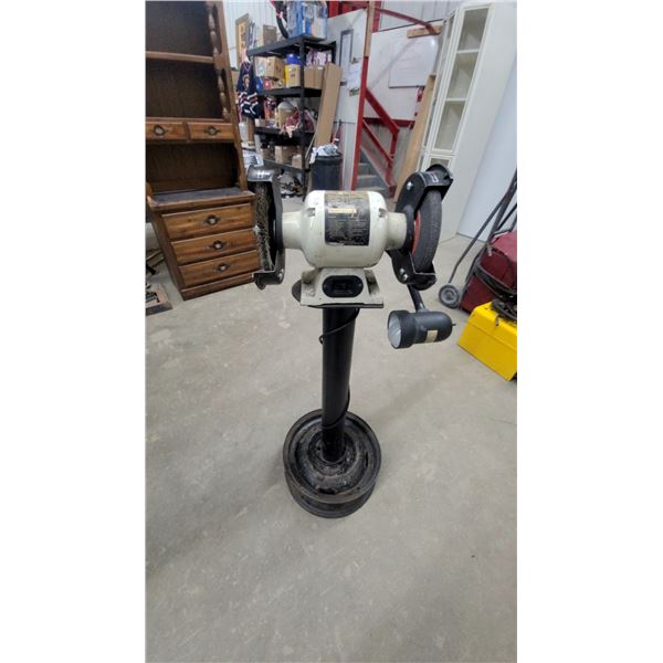 Bench Grinder on Custom Stand with Wire Brush, Grinding Wheel, and Work Light