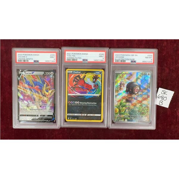 3 Graded Pokémon Cards, Zacian, Yveltal, and Lechonk