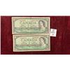 Image 1 : 2 x 1954 Canada $1 Bills