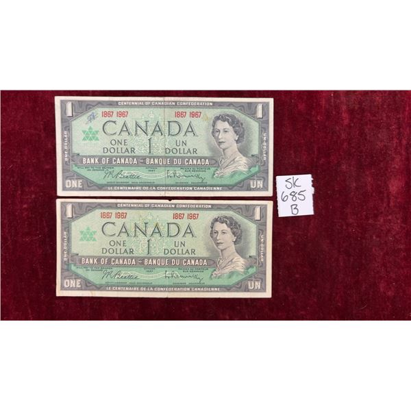 2 1967 Canada $1 Bills