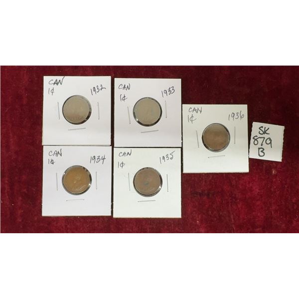 5 Canada Small Pennies 1932,33,34,35, &36