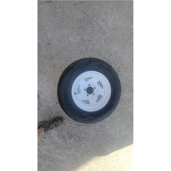 Surerider ST205/75R14 Tubeless Trailer Tire, Load Range D, on White 5-Lug Steel Wheel/7tire Good
