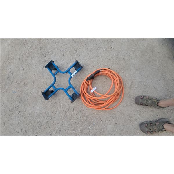 Blue Metal X-Frame Universal Dolly and Orange Heavy-Duty Outdoor Extension Cord