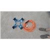 Image 1 : Blue Metal X-Frame Universal Dolly and Orange Heavy-Duty Outdoor Extension Cord
