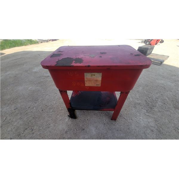 K&W ITC Model 802B Red Freestanding Industrial Solvent Parts Washer with Basin, Pump, and Hose