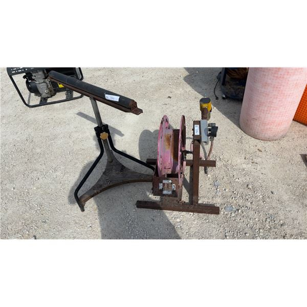 Adjustable Roller Stand & Air Hose Reel w/ Gauge, Air Filter, & 3 Quick Connects