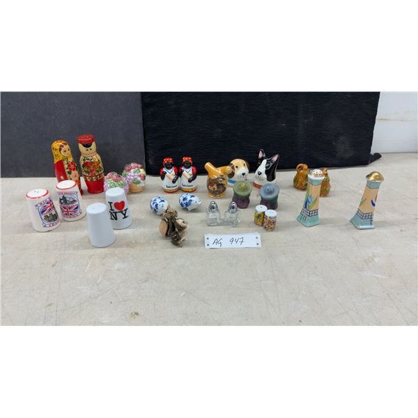 Collection of Novelty and Souvenir Salt and Pepper Shakers, Ceramic and Glass, London, NY and More