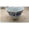 Image 7 : Chinese Jingdezhen Blue and White Porcelain Tea Set with Teapot, Four Cups, and Woven Basket.