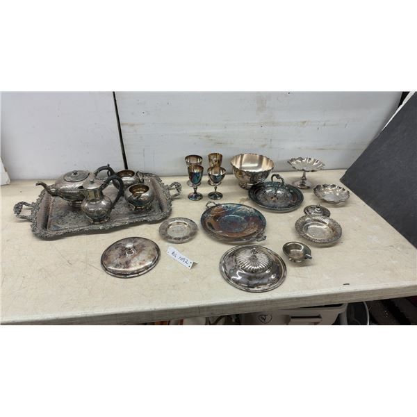 Vintage Silver-Plated Tea and Coffee Service Set with Ornate Tray, Goblets, Bowls and More